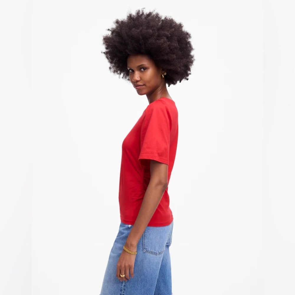 NWT Madewell Side-Cinch Puff-Sleeve Tee Small Red - Picture 3 of 5